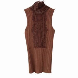 Jean Paul Gaultier Vintage Femme Ribbed Knit Lace High Neck Top